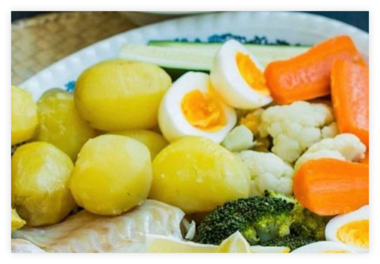 Close up of veggies, eggs, carrots, and broccoli on food plate